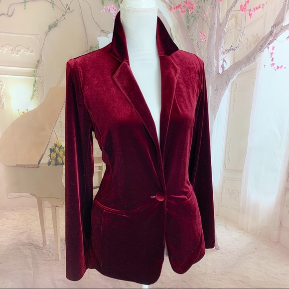 SOLD Tahari Asl One Button Red Velvet Velour Blaz - Picture 6 of 11